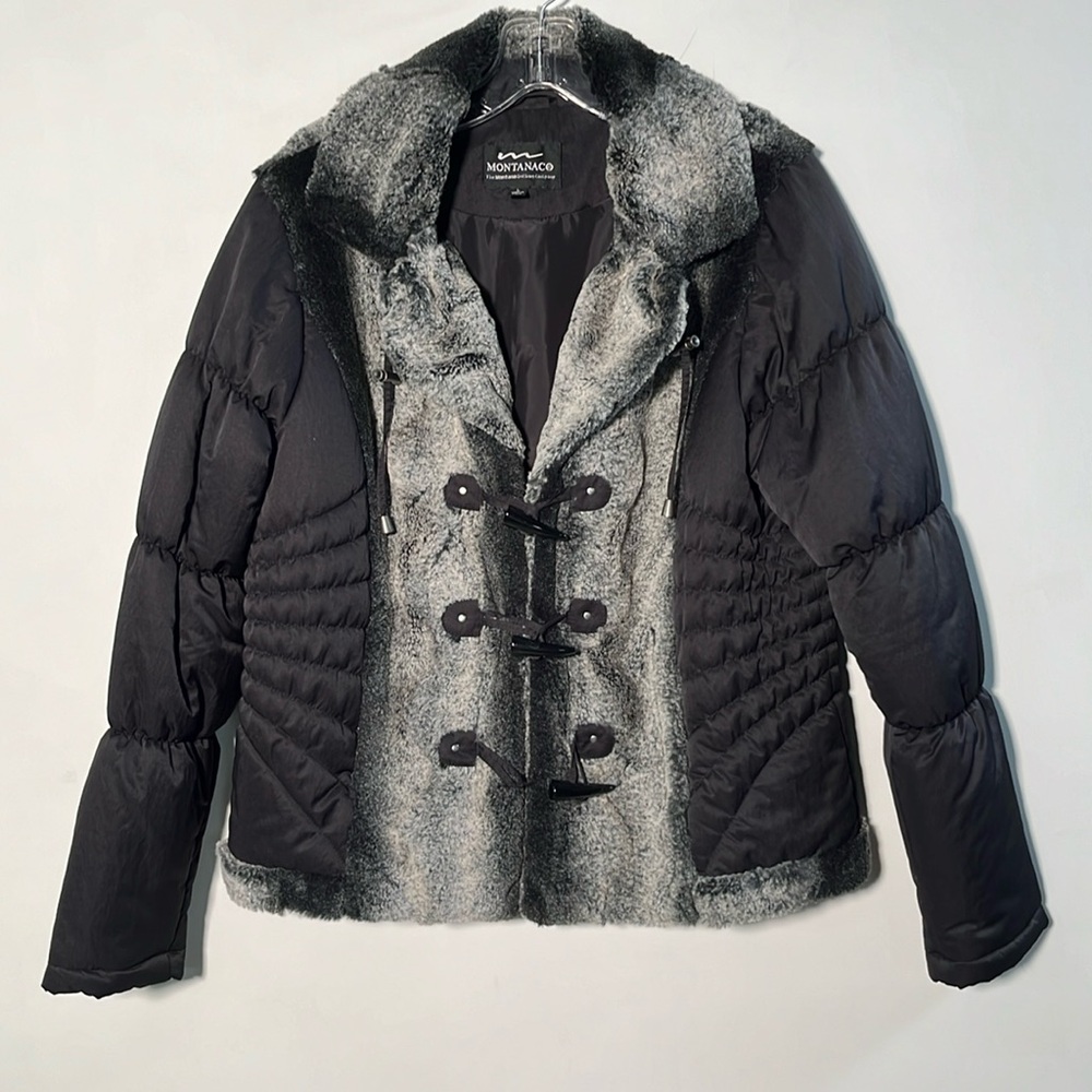 MONTANACO Faux Chinchilla Quilted Notch Collar Urban-Chic/Ski Lodge Jacket SZ  L